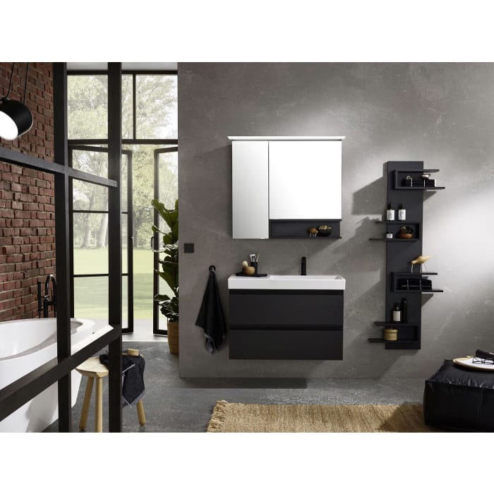 Puris c!puro Serie A Spiegelschrank 90 x 80 cm mit 2 Türen und Regal rechts geöffnet