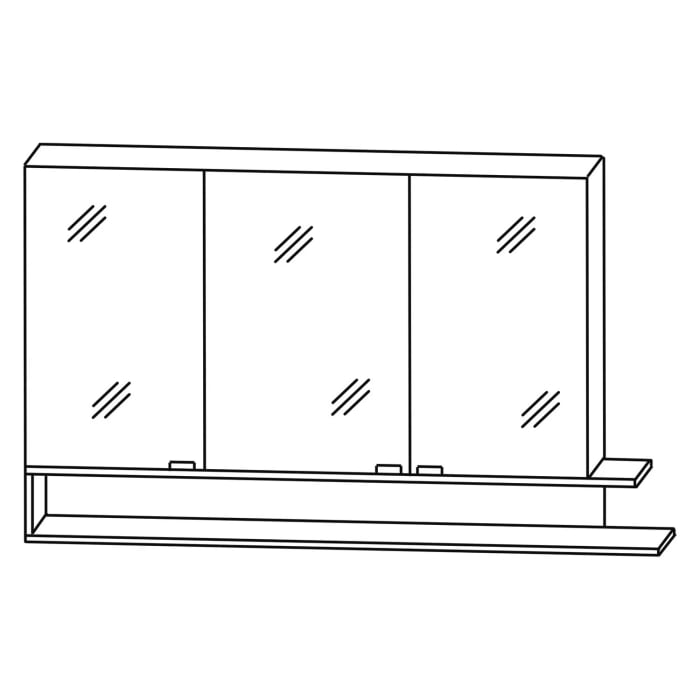 Puris c!mano Serie B Spiegelschrank 135 x 80 cm mit 3 Türen und Regal rechts geöffnet