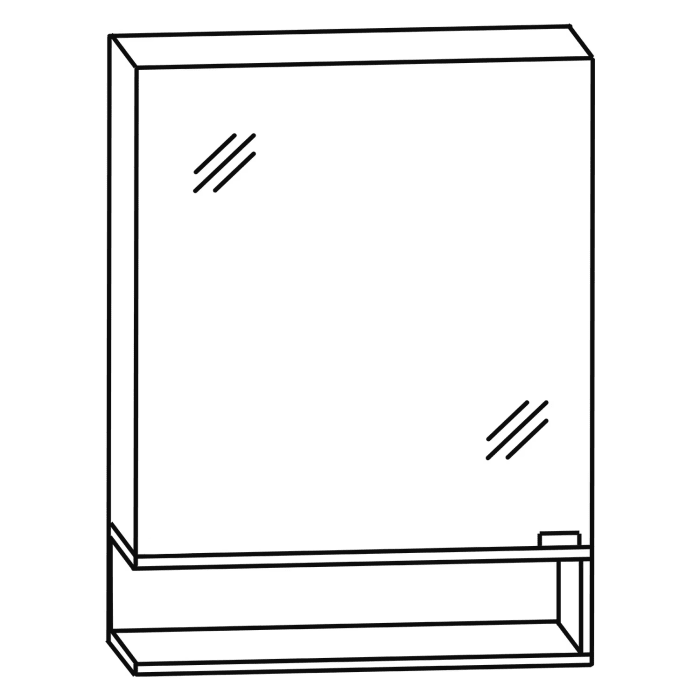 Puris c!puro Serie A Spiegelschrank 60 x 80 cm mit 1 Tür, Anschlag links und Regal links geöffnet