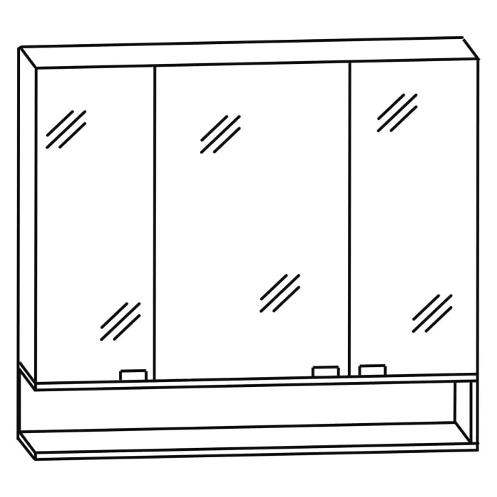 Puris c!puro Serie A Spiegelschrank 90 x 80 cm mit 3 Türen und Regal links geöffnet