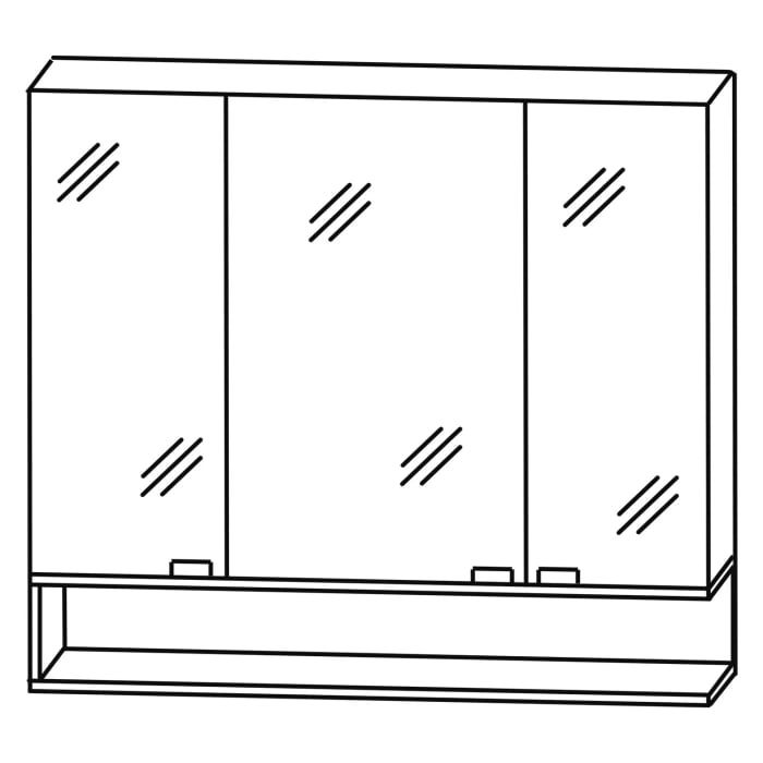 Puris c!puro Serie A Spiegelschrank 90 x 80 cm mit 3 Türen und Regal rechts geöffnet