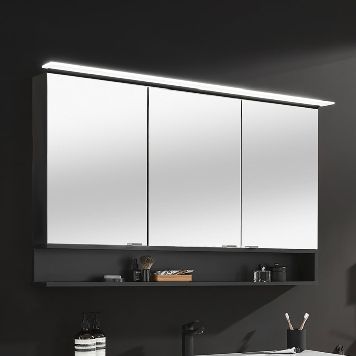 Puris c!puro Serie A Spiegelschrank 120 x 80 cm mit 3 Türen und Regal links geöffnet