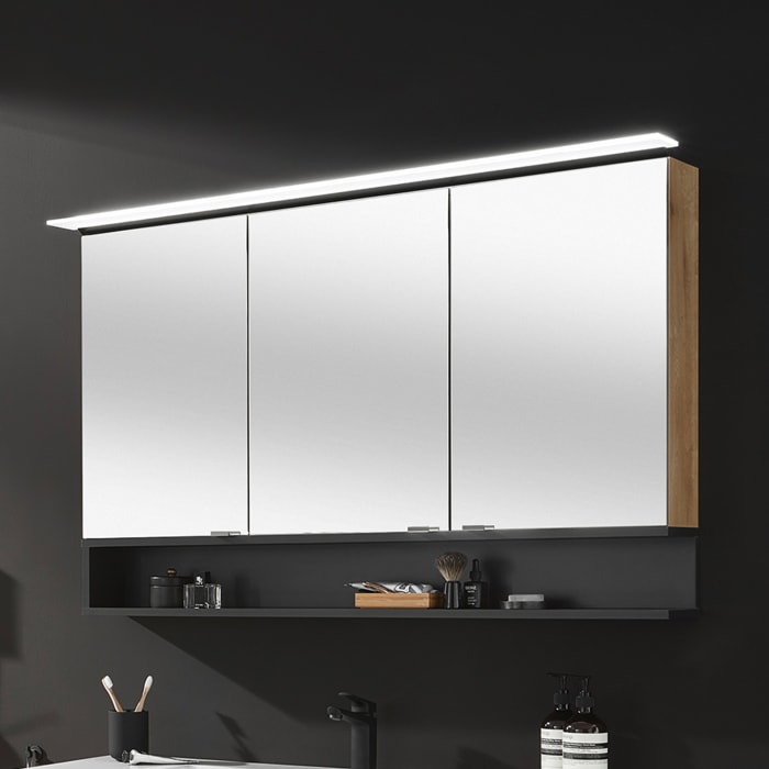 Puris c!puro Serie A Spiegelschrank 120 x 80 cm mit 3 Türen und Regal rechts geöffnet