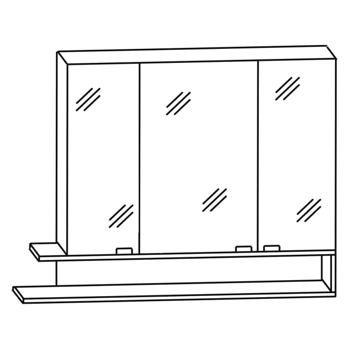 Puris c!puro Serie B Spiegelschrank 105 x 80 cm mit 3 Türen und Regal links geöffnet