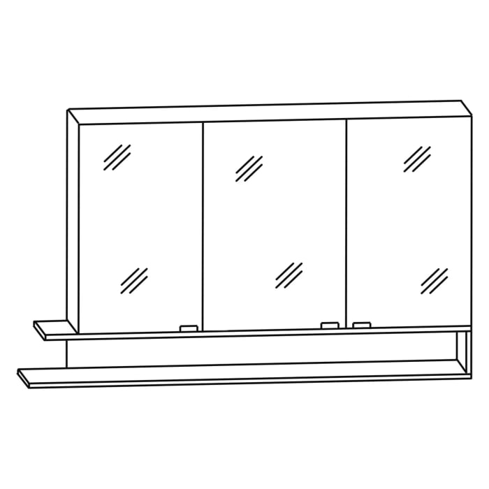 Puris c!puro Serie B Spiegelschrank 135 x 80 cm mit 3 Türen und Regal links geöffnet