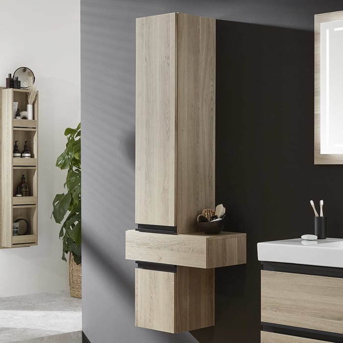 Puris c!puro Hochschrank 60 cm mit 1 Tür, Anschlag rechts, 1 Schubkasten, 1 Auszug, Griff 352