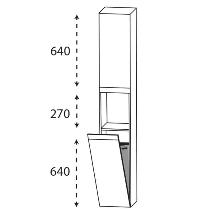 Puris c!puro Hochschrank 40 cm mit 1 Tür, Anschlag links, 1 offenes Fach, Wäschekippe, Griff 352