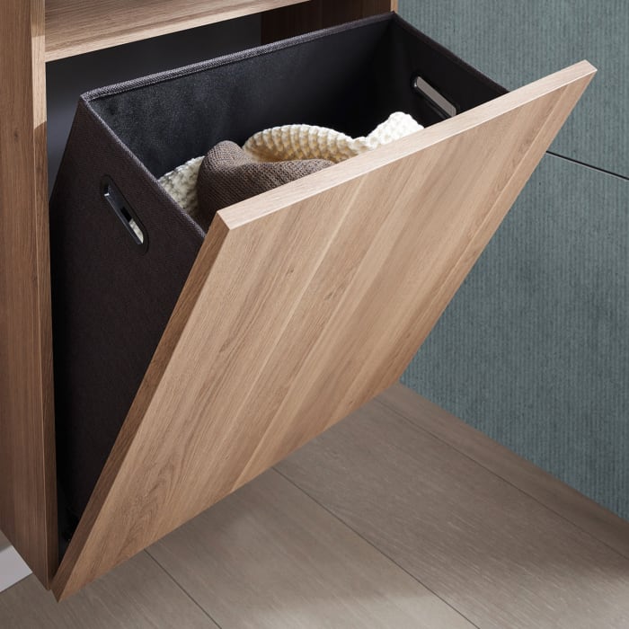 Puris c!puro Hochschrank 40 cm mit 1 Tür, Anschlag rechts, 1 offenes Fach, Wäschekippe, Griff 352