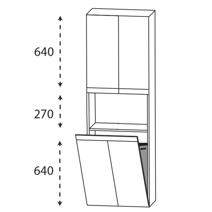 Puris c!puro Hochschrank 60 cm mit 2 Türen, 1 offenes Fach, Wäschekippe, Griff 351