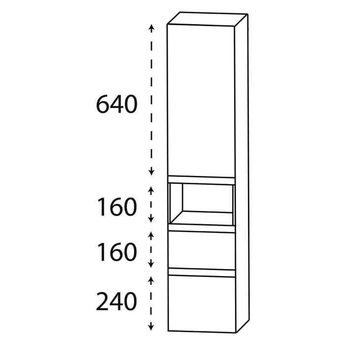 Puris c!puro Mittelschrank 30 cm mit 1 Tür, Anschlag links, 1 offenes Fach, 2 Auszüge, Griff 352