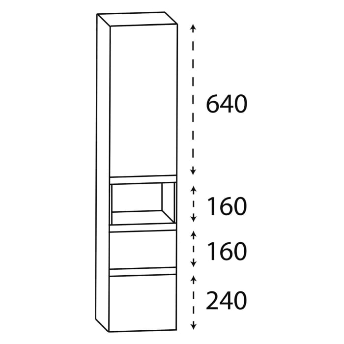 Puris c!puro Mittelschrank 30 cm mit 1 Tür, Anschlag rechts, 1 offenes Fach, 2 Auszüge, Griff 351