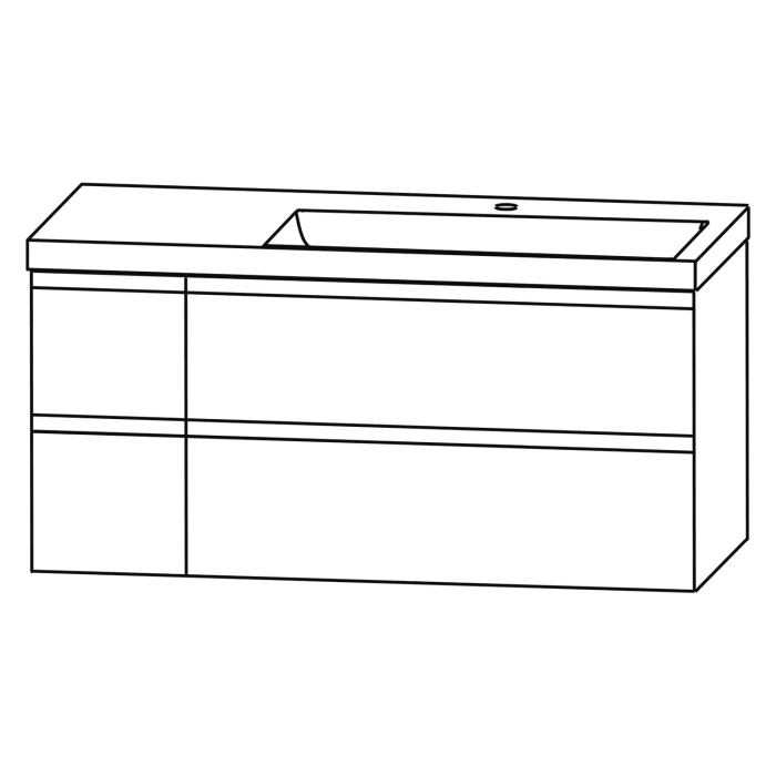 Puris c!puro Waschtischset 122 cm mit Waschtisch, Ablage links und Unterschränken mit 4 Auszügen,  Griff 352