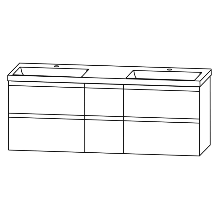 Puris c!puro Waschtischset 152 cm mit Doppelwaschtisch und Unterschränken mit 6 Auszügen,  Griff 352