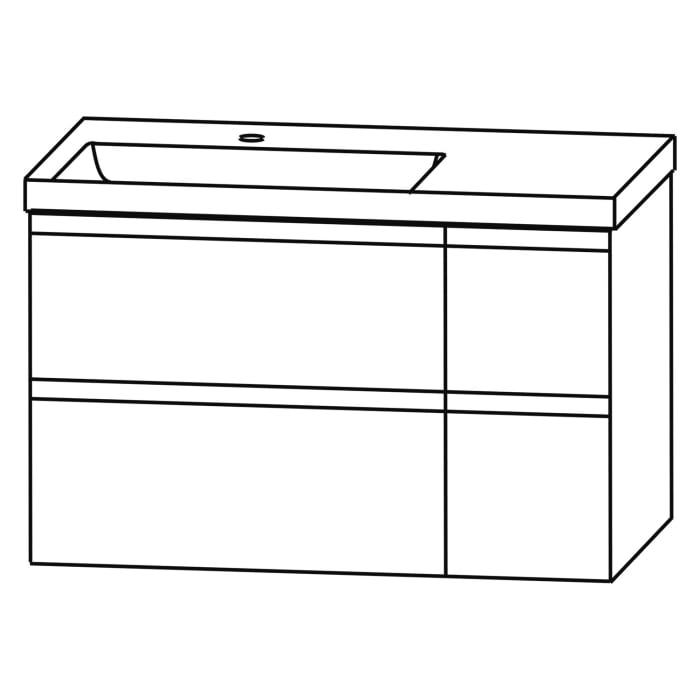 Puris c!puro Waschtischset 92 cm mit Waschtisch, Ablage rechts und Unterschränken mit 4 Auszügen,  Griff 352