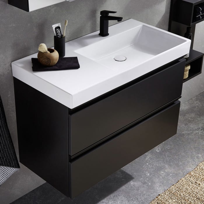 Puris c!puro Waschtischset 92 cm mit Waschtisch, Ablage links und Waschtischunterschrank mit 2 Auszügen, Griff 351