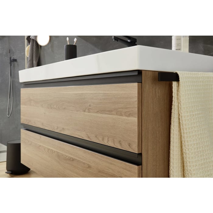 Puris c!puro Waschtischset 122 cm mit Waschtisch, Ablage links und Waschtischunterschrank mit 2 Auszügen, Griff 352