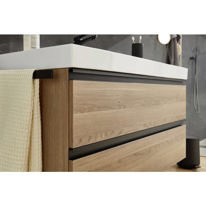 Puris c!puro Waschtischset 122 cm mit Waschtisch, Ablage rechts und Waschtischunterschrank mit 2 Auszügen, Griff 351