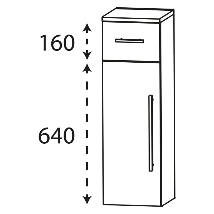 Puris Linea Highboard 30 x 30 x 81,6 cm mit 1 Tür, Anschlag rechts, 1 Schubkasten, Griff 350