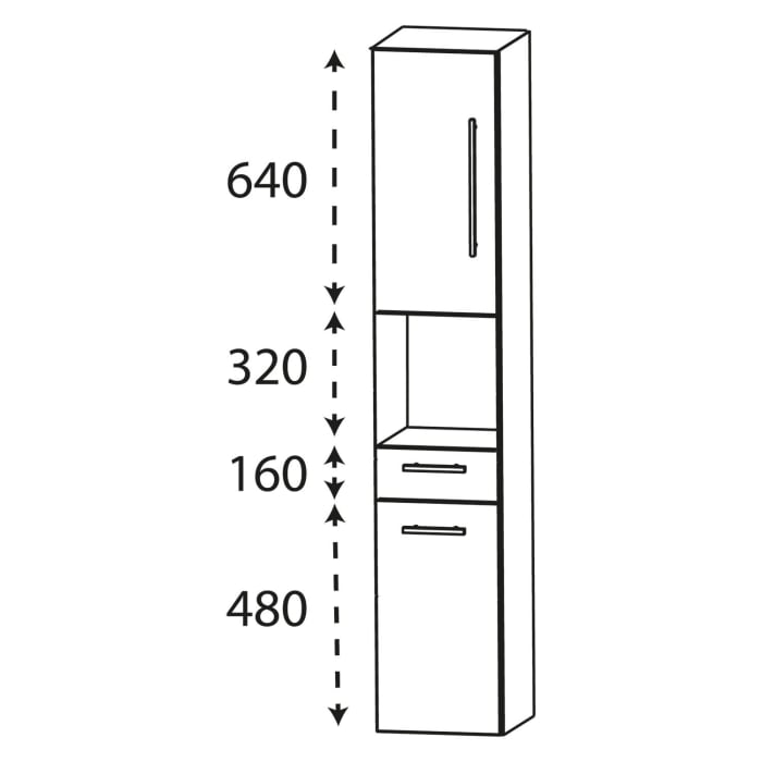 Puris Linea Hochschrank 30 x 30 x 160 cm mit 2 Türen, Anschlag rechts, 1 Schubkasten, 1 Fach, Griff 350