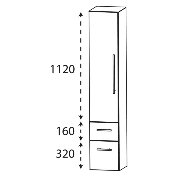 Puris Linea Hochschrank 30 x 30 x 160 cm mit 1 Tür, Anschlag rechts, 1 Schubkasten, 1 Auszug, Griff 350