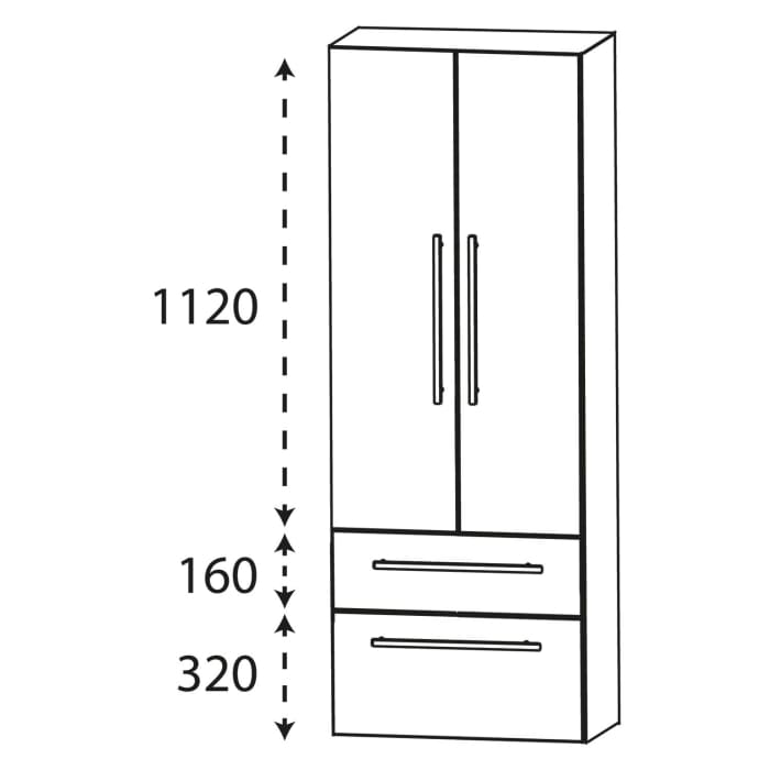 Puris Linea Hochschrank 60 x 30 x 160 cm mit 2 Türen, 1 Schubkasten, 1 Auszug, Griff 350