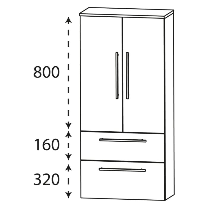 Puris Linea Mittelschrank 60 x 30 x 129,6 cm mit 2 Türen, 1 Schubkasten, 1 Auszug, Griff 350