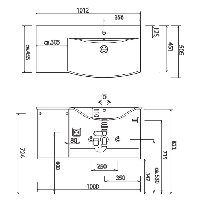 Puris Linea Waschtisch mit Unterschrank 101,2 cm mit LED-Beleuchtung, Tür links, Griff 320