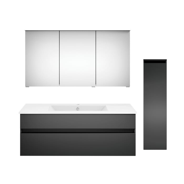 Puris Next4You twenty one Waschtischkombination 120 cm mit Spiegelschrank und Mittelschrank Anschlag rechts