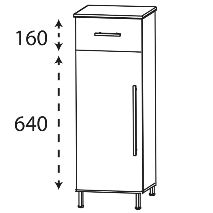 Puris Quada Highboard 30 x 30 x 94,8 cm mit 1 Schubkasten, 1 Tür Anschlag links, Griff 335