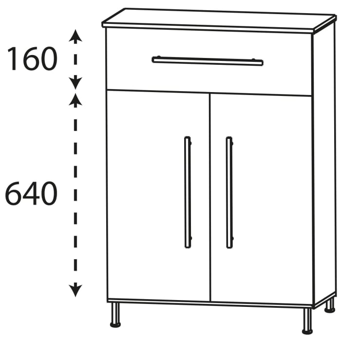 Puris Quada Highboard 60 x 30 x 94,8 cm mit 1 Schubkasten und 2 Türen, Griff 335