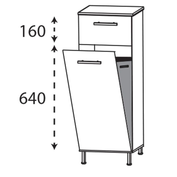 Puris Quada Highboard 30 x 30 x 94,8 cm mit 1 Wäschekippe, 1 Schubkasten, Griff 335