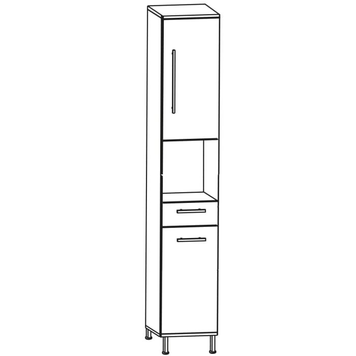 Puris Quada Hochschrank 30 x 30 x 174,8 cm mit 1 Schubkasten, 1 offenem Fach und 2 Türen, Anschlag rechts, Griff 335