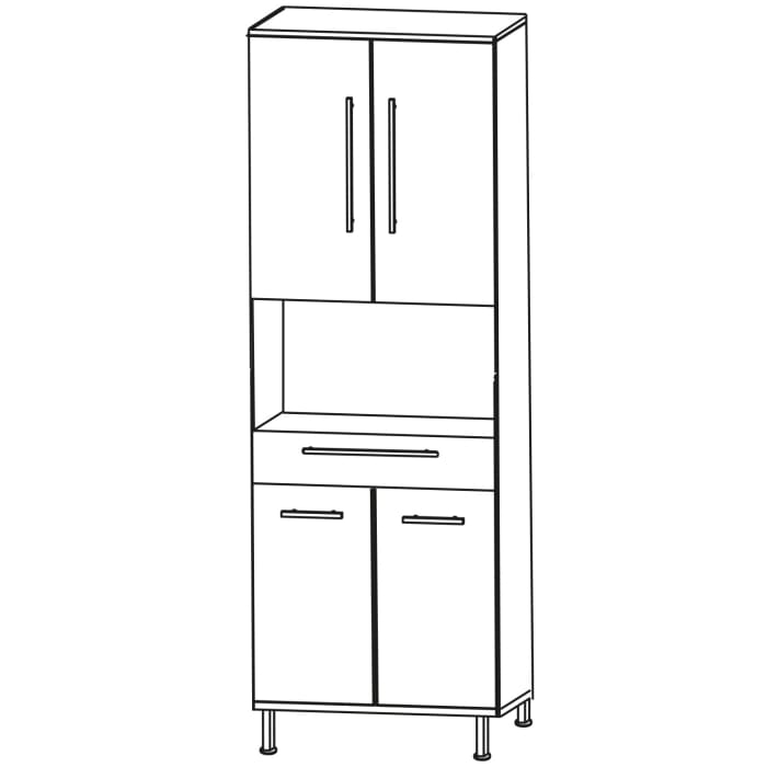 Puris Quada Hochschrank 60 x 30 x 174,8 cm mit 1 Schubkasten, 1 offenem Fach und 4 Türen, Griff 335