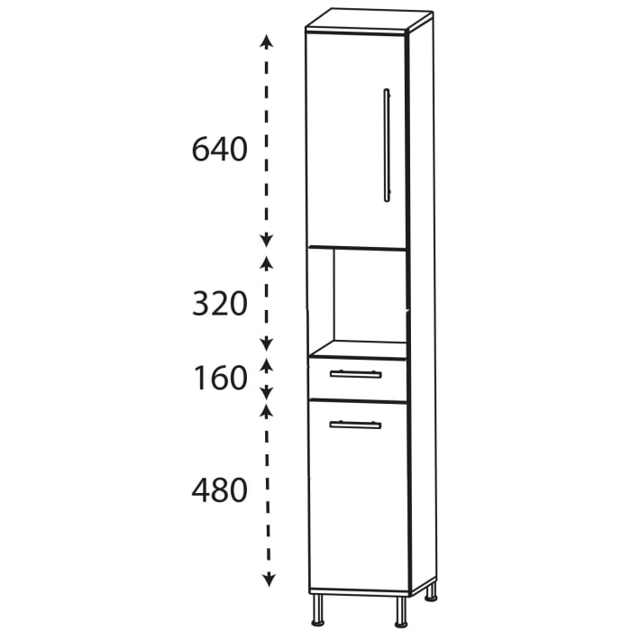 Puris Quada Hochschrank 30 x 30 x 174,8 cm mit 1 Schubkasten, 1 offenem Fach und 2 Türen, Anschlag links, Griff 335