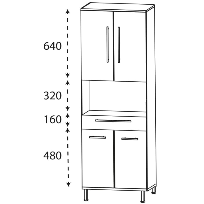 Puris Quada Hochschrank 60 x 30 x 174,8 cm mit 1 Schubkasten, 1 offenem Fach und 4 Türen, Griff 321