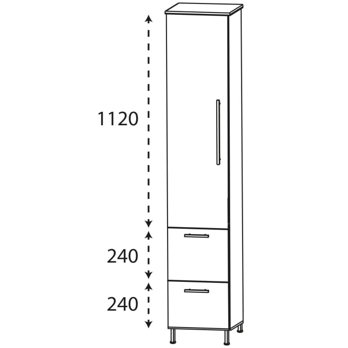 Puris Quada Hochschrank 40 x 30 x 174,8 cm mit 2 Auszügen und 1 Tür, Anschlag links, Griff 335