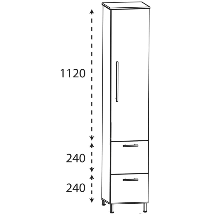 Puris Quada Hochschrank 40 x 30 x 174,8 cm mit 2 Auszügen und 1 Tür, Anschlag rechts, Griff 335
