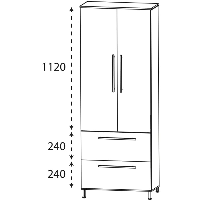Puris Quada Hochschrank 60 x 30 x 174,8 cm mit 2 Auszügen und 2 Türen, Griff 335
