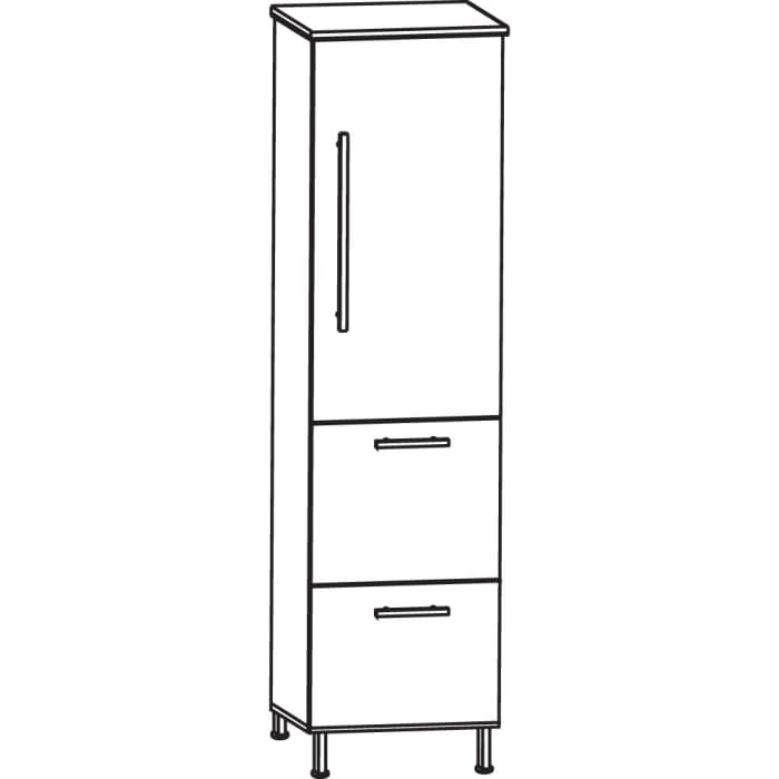 Puris Quada Mittelschrank 30 x 30 x 126,8 cm mit 2 Auszügen und 1 Tür Anschlag rechts, Griff 335