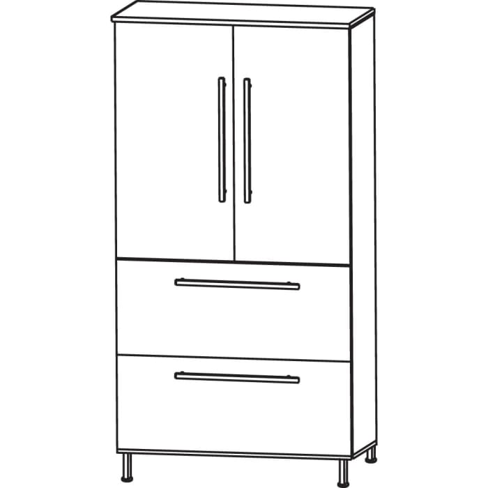 Puris Quada Mittelschrank 60 x 30 x 126,8 cm mit 2 Auszügen und 2 Türen, Griff 335