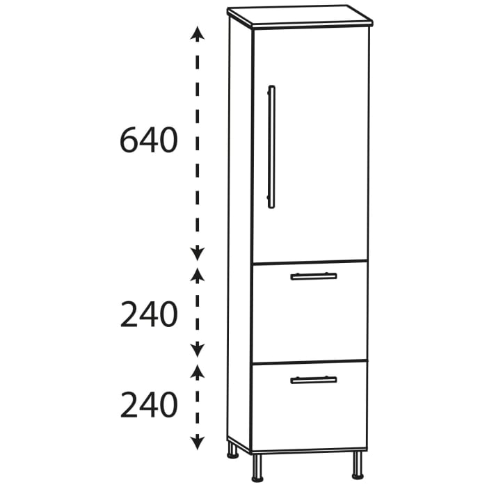 Puris Quada Mittelschrank 30 x 30 x 126,8 cm mit 2 Auszügen und 1 Tür Anschlag rechts, Griff 335