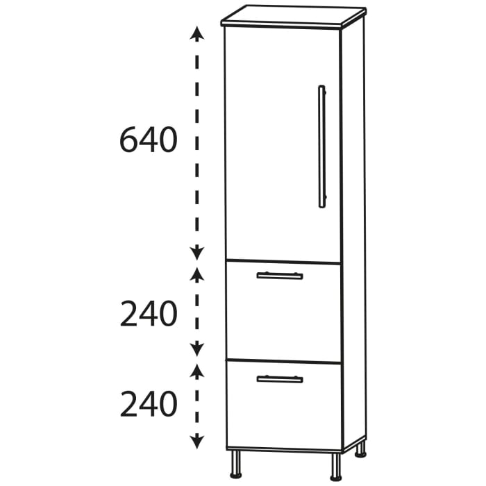 Puris Quada Mittelschrank 40 x 30 x 126,8 cm mit 2 Auszügen und 1 Tür Anschlag links, Griff 335