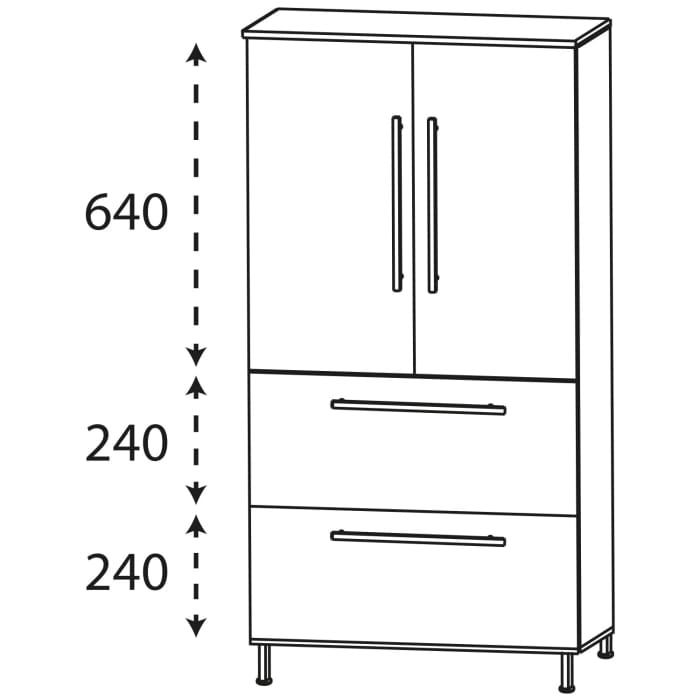 Puris Quada Mittelschrank 60 x 30 x 126,8 cm mit 2 Auszügen und 2 Türen, Griff 335