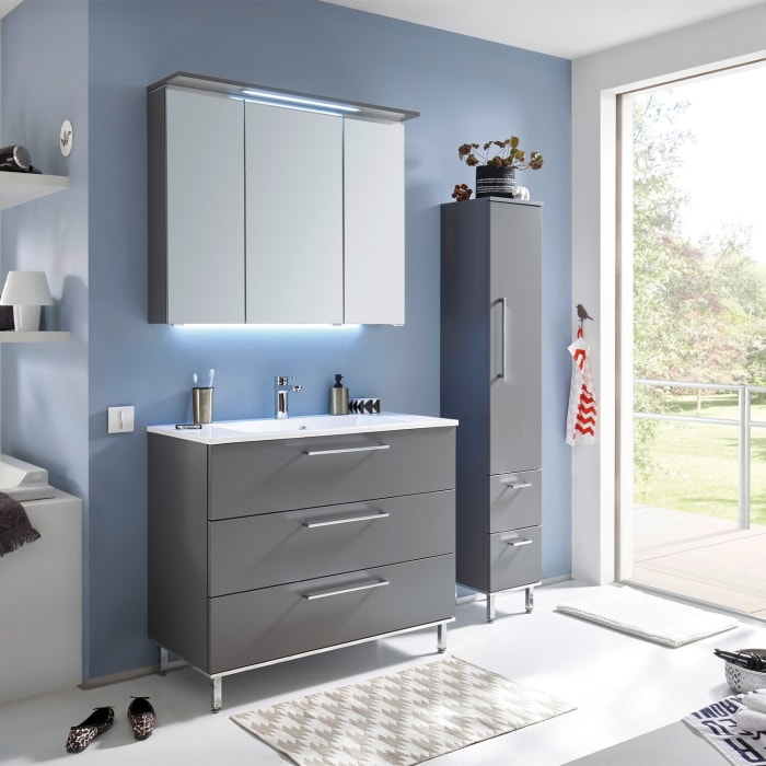 Puris Quada Spiegelschrank 70 cm mit Gesimsboden inkl. LED-Beleuchtung