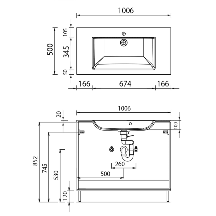 Puris Quada Waschtischkombination 100 cm, Griff 335