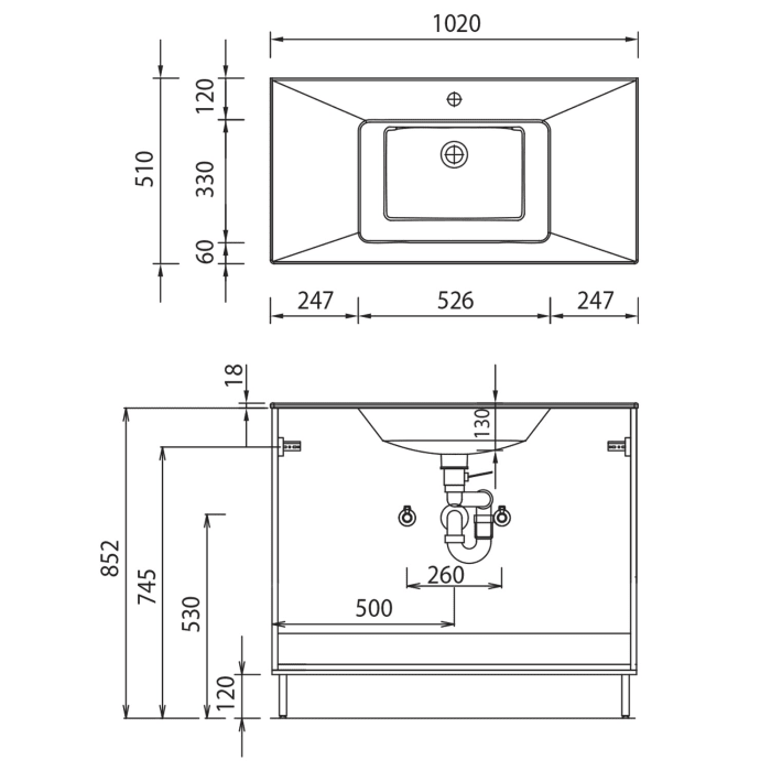 Puris Quada Waschtischkombination 101 cm, Griff 335