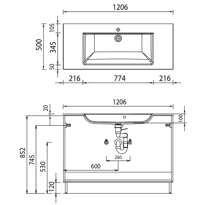 Puris Quada Waschtischkombination 120 cm, Griff 335
