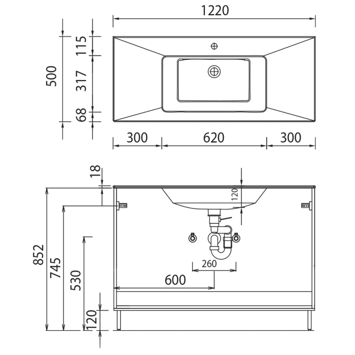 Puris Quada Waschtischkombination 122 cm, Griff 321