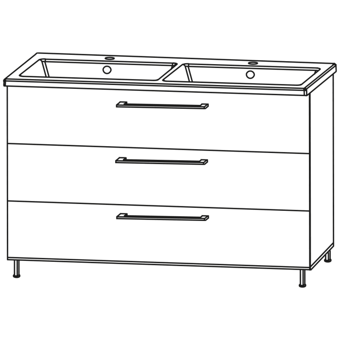 Puris Quada Waschtischkombination 122 cm mit Doppelwaschtisch, Griff 335
