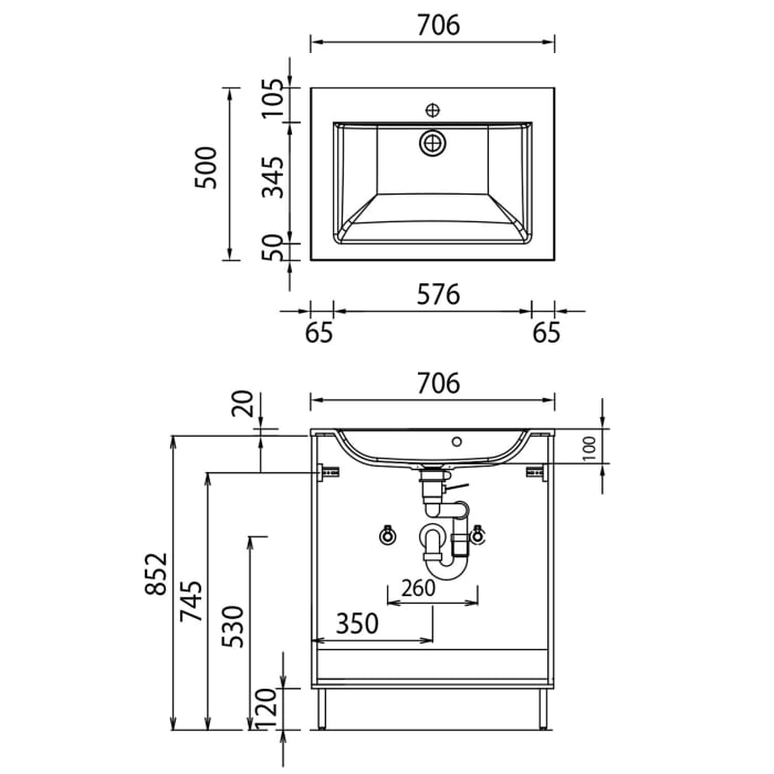 Puris Quada Waschtischkombination 70 cm, Griff 321